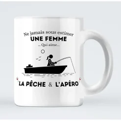 Mug Ne Jamais Sous-Estimer Une Femme Qui Aime La Pêche Et L’Apéro