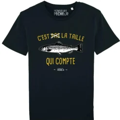 Tee Shirt Manches Courtes Homme Monsieur Pêcheur C'est Pas La Taille Qui Compte - Truite - Noir