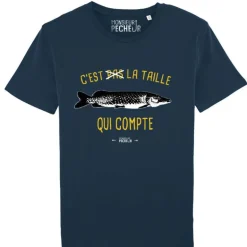 Tee Shirt Manches Courtes Homme Monsieur Pêcheur C'est Pas La Taille Qui Compte - Brochet - Marine